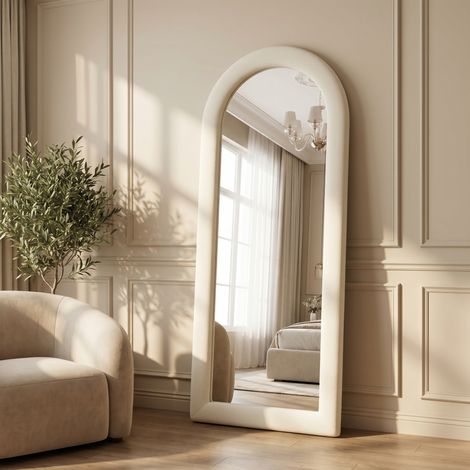 Miroir pleine longueur, cadre floqué et capitonné
