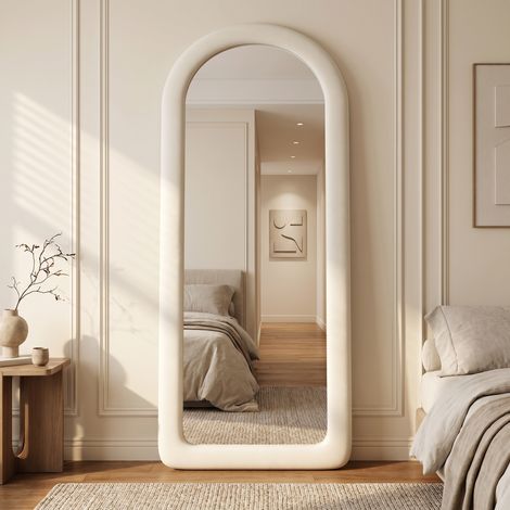 Miroir pleine longueur, cadre floqué et capitonné